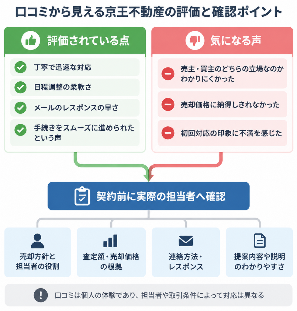 京王不動産の口コミから見る評価と契約前に確認したいポイントの比較図解